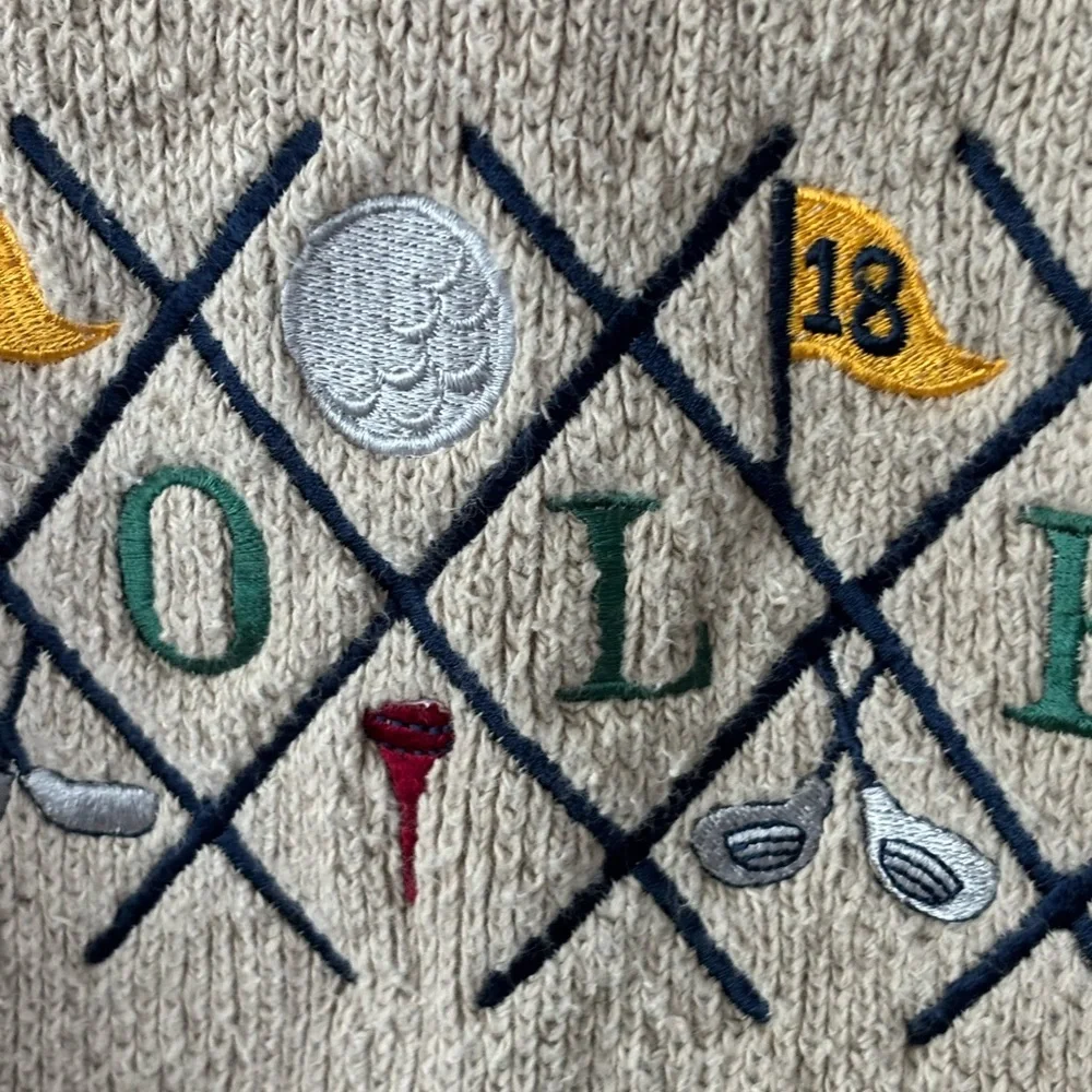 Vintage 90s Scottish Isle Golf Sweater Cream Preppy Old Money Grandpacore size M